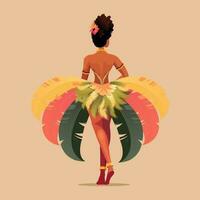 tillbaka se av fjäder huvudbonad bär brasiliansk kvinna karaktär i stående utgör. karneval eller samba dansa begrepp. vektor
