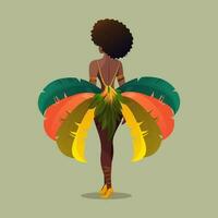 zurück Aussicht von Feder Kopfschmuck tragen Brasilianer weiblich Charakter im Stehen Pose. Karneval oder Samba tanzen Konzept. vektor