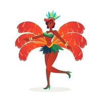 skön ung kvinna bär fjäder kostym i dans utgör. karneval eller samba dansa begrepp. vektor