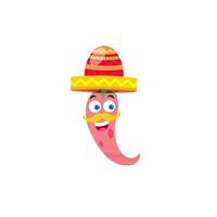 tecknad serie karaktär av chili bär mexikansk hatt. vektor