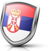 glänzend Schild gemacht durch Serbien Flagge mit Symbol. vektor