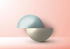 3D realistiska emty geometriska halvklotet produkt plattform studiorum minimal design på mjuk rosa bakgrund vektor
