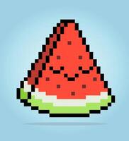 8 bisschen Pixel Wassermelone Scheiben. Obst Pixel zum Spiel Symbole. Illustration von Stich Kreuz Vektor Muster