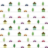 sömlösa barns bakgrund med bilar träd och husvektor vektor