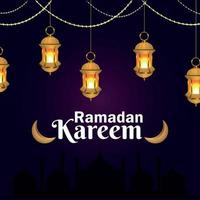 realistische Illustration des islamischen Festivals Ramadan Kareem mit goldener Laterne vektor