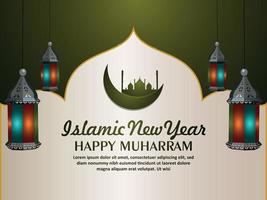 islamiskt nyår firande gratulationskort med islamisk lykta vektor