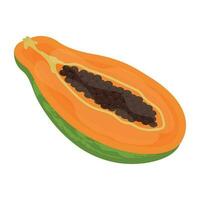 ein Hälfte geschnitten Stück von Obst haben schwarz Samen, Papaya vektor