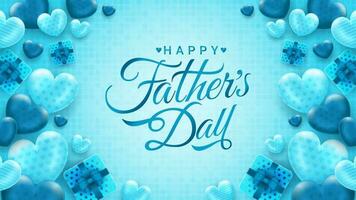 glücklich Vaters Tag Gruß mit Liebe Ornament auf Blau Hintergrund, zum Banner, Sozial Medien füttern, Geschichten vektor
