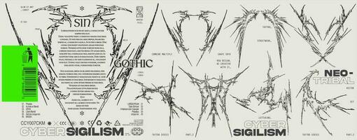 Neo Stammes- oder Cyber Sigilismus gestalten Sammlung zum Tätowierung, Strassenmode, Beschriftung usw Vektor einstellen