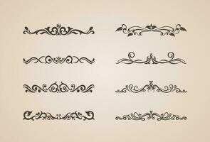 ein Sammlung Hand gezeichnet Kalligraphie Ornament Grenzen Ecken klassisch Jahrgang Vektor