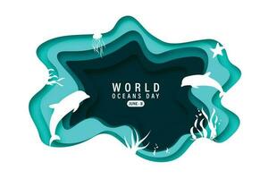 juni 8 - värld oceaner dag, vektor illustration i papper skära stil
