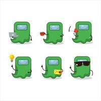 spöke bland oss grön tecknad serie karaktär med olika typer av företag uttryckssymboler vektor