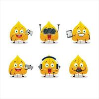 Gelb getrocknet Blätter Karikatur Charakter sind spielen Spiele mit verschiedene süß Emoticons vektor