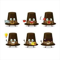 brun pilgrimer hatt tecknad serie karaktär med olika typer av företag uttryckssymboler vektor