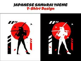weiblich Samurai mit Blut, Silhouette Japan Samurai Vektor zum Design t Hemd Konzept, Silhouette Samurai, japanisch T-Shirt Design, Silhouette zum ein japanisch Thema, städtisch Samurai