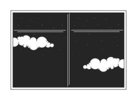 fönster se med skymning himmel stjärnor linje konst vektor tecknad serie ikon. redaktionell, tidskrift fläck illustration svart och vit. översikt objekt isolerat på vit. redigerbar 2d enkel teckning, grafisk design