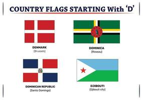 global Flaggen Vektor einstellen von eben Schild Symbole mit Land Flaggen mit das Brief d. Komplett Sammlung von Land Flaggen von um das Welt Kontinent Vektor Illustration