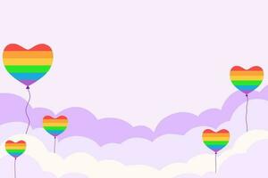 Vektor - - Regenbogen Ballon Herz fliegend auf Wolke und violett Himmel Hintergrund. Stolz, LGBT, Sex Konzept. Kopieren Raum zum irgendein Text Design.