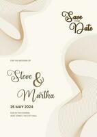 modern bröllop inbjudan mall på vit bakgrund med abstrakt vågig rader och guld Färg vektor
