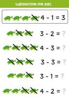 Subtraktion mit süß Meer Schildkröte. lehrreich Mathematik Spiel zum Kinder. vektor