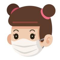 söt ung flicka som bär medicinsk ansiktsmask för att skydda sig mot virus vektor