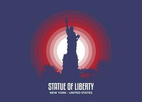 frihet staty. månsken illustration av känd historisk staty och arkitektur i förenad stater av amerika. Färg tona baserad på flagga. vektor eps 10