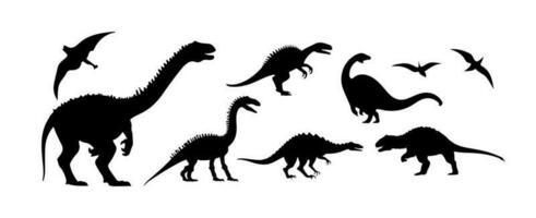dinosaurie silhuetter isolerat på vit bakgrund. jurassic dino, t Rex, pterodaktyl, triceratops monster vektor illustration