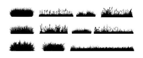 Gras Feld Rand isoliert auf Weiß Hintergrund. Silhouette Garten Gras Rasen horizontal Elemente Vektor Illustration