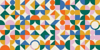 geometri färgrik bauhaus bakgrund med enkel form och figur. abstrakt minimalistisk mönster design i scandinavian stil för webb baner, företag presentation, branding paket, tyg skriva ut vektor
