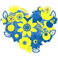 hjärta av blå och gul etnisk ukrainska blommor i Stöd av ukraina vektor