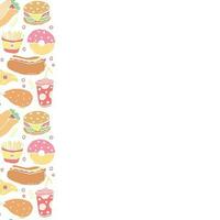 schnell Essen Hintergrund mit Platz zum Text. Gekritzel Fast Food Symbole. gezeichnet Essen Illustration vektor