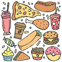 schnell Essen Hintergrund. Gekritzel Fast Food Symbole. gezeichnet Essen Illustration vektor