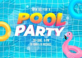 Sommer Pool Party Einladung Banner Schwimmbad mit Palmblättern und Pool schwimmt vektor