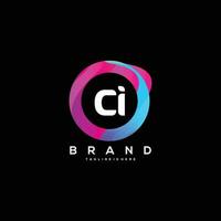 första brev ci logotyp design med färgrik stil konst vektor