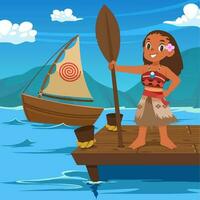 modig polynesisk flicka segling i hav vektor