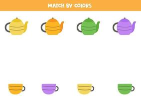 Farbanpassungsspiel für Kinder im Vorschulalter passen zu Teekannen und Teetassen in der Küche vektor