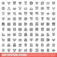 100 System Symbole Satz, Gliederung Stil vektor