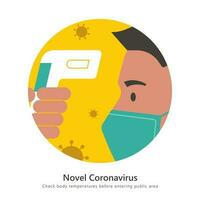 prüfen Körper Temperatur während Coronavirus Ausbruch Zeichen, eben Design Illustration zum covid-19 vektor