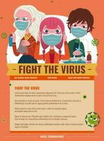 Kampf das Virus Karikatur Poster mit Menschen Waschen Hände, tragen Maske und mit Alkohol sprühen, covid-19 Design vektor