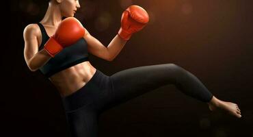 weiblich Boxer mit rot Boxen Handschuhe im 3d Illustration vektor