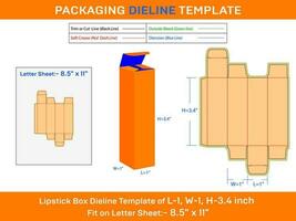 l 1xb 1xh 3.4 Zoll Benutzerdefiniert Lippenstift Box Dieline Vorlage vektor