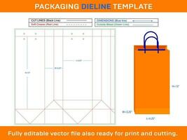 Beutel: 5,25 x 3,25 x 13 Zoll Einkaufen Tasche Dieline Vorlage vektor