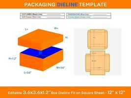 Kraft Verpackung Box mit Deckel oder Geschenke Box Dieline Vorlage von 3,6x3,6x1,2 Zoll vektor