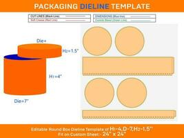 cirkel hatt gåva låda, runda lock gåva låda Död linje mall med de dimensionera h1 4, d 7, h2 1.5 tum vektor