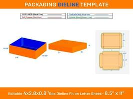 Kraft Verpackung Box mit Deckel oder Geschenke Box Dieline Vorlage von 4x2,8x0,8 Zoll vektor