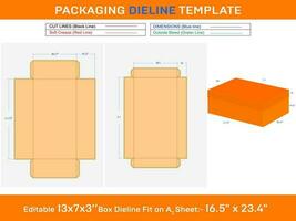 Kraft Verpackung Box mit Deckel oder Geschenke Box Dieline Vorlage von 13x7x3 Zoll vektor