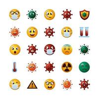 bunt med covid19 emojis set ikoner vektor