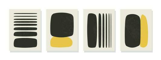 minimalistisch abstrakt schwarz bilden auf ein Gelb Hintergrund, ergänzt durch Linie Kunst im Beige. Segeltuch Gemälde Poster und drucken zum modern Mauer Dekor im das Leben Zimmer und heim. vektor