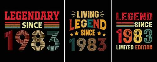 levande legend eftersom 1983, legendary eftersom 1983, legend eftersom 1983 begränsad utgåva, t-shirt design för födelsedag gåva, födelsedag citat design vektor