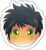 Illustration von Manga Junge mit Grün Augen im Aufkleber oder Etikett. vektor